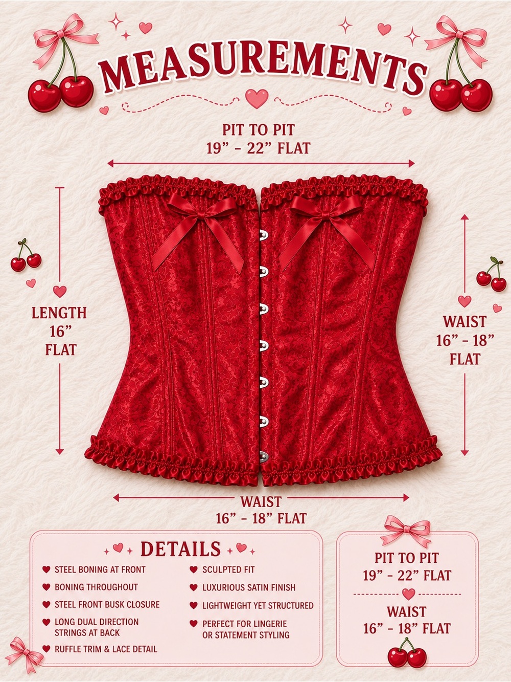 Red Satin Steel Boned Corset Bustier Top | Lace-Up Back | XL/2X